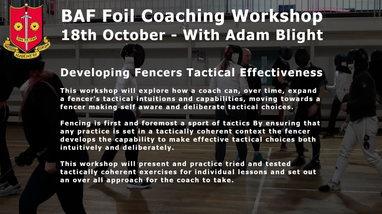 Foil Coaching Workshop with Adam Blight – Saturday 18th October